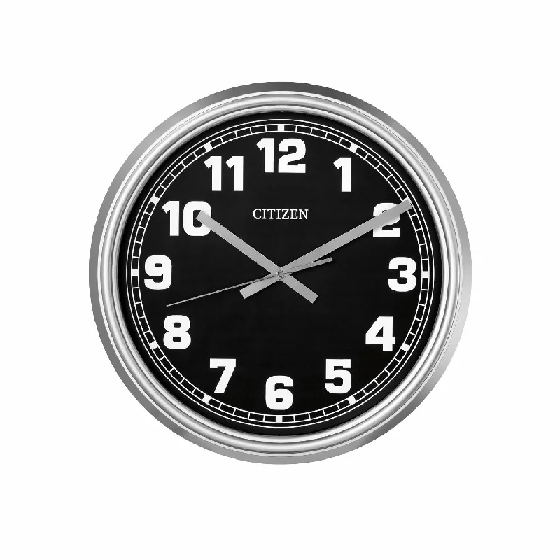 Citizen 18" Indoor/Outdoor Silver Wall Clock with Black Dial and White Numerals