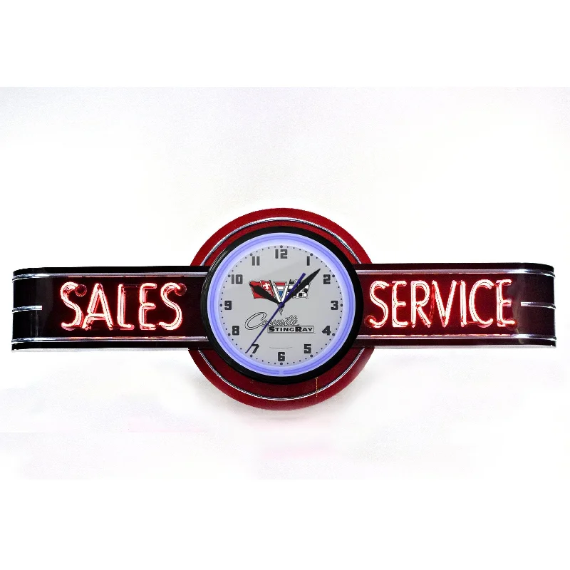 Corvette Stingray Sales & Service Neon Clock Sign