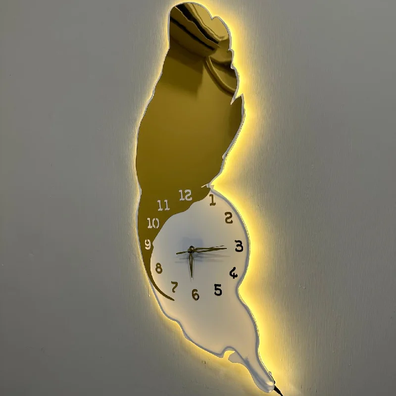 Feather Style Premium Acrylic Walls Clock with Ambient Neon Light