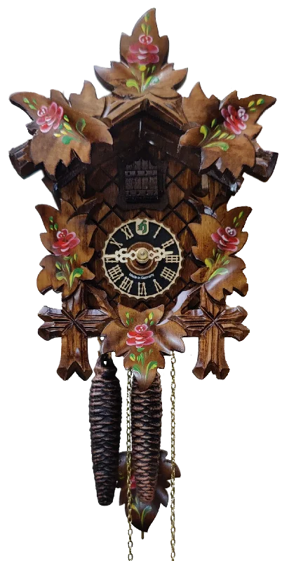 KU1002ro - 1 Day 5 Leaf Cuckoo Clock With Painted Roses