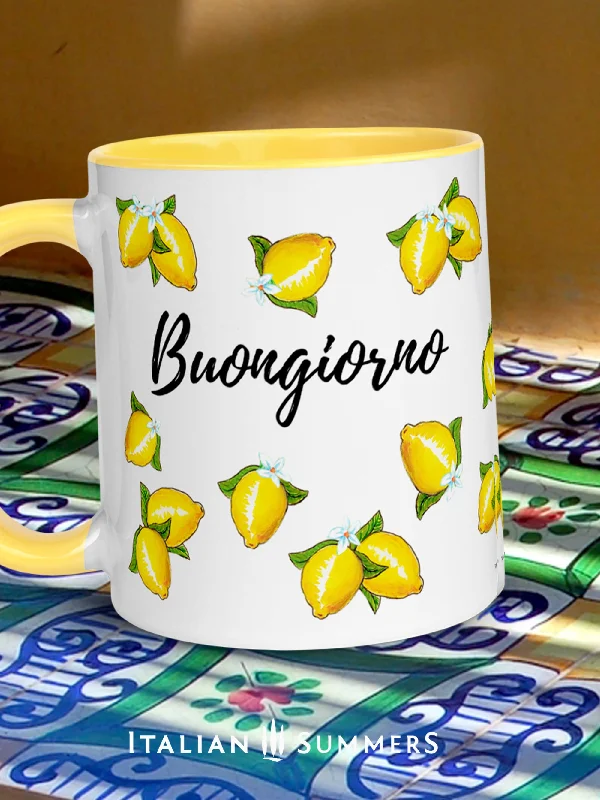 Mug Buongiorno Limoni | Italy lemons, Italy, Capri lemons, Italy gift, Italy mug, Lemon mug, Lemon theme, Italy traveller, Italy theme, Ciao