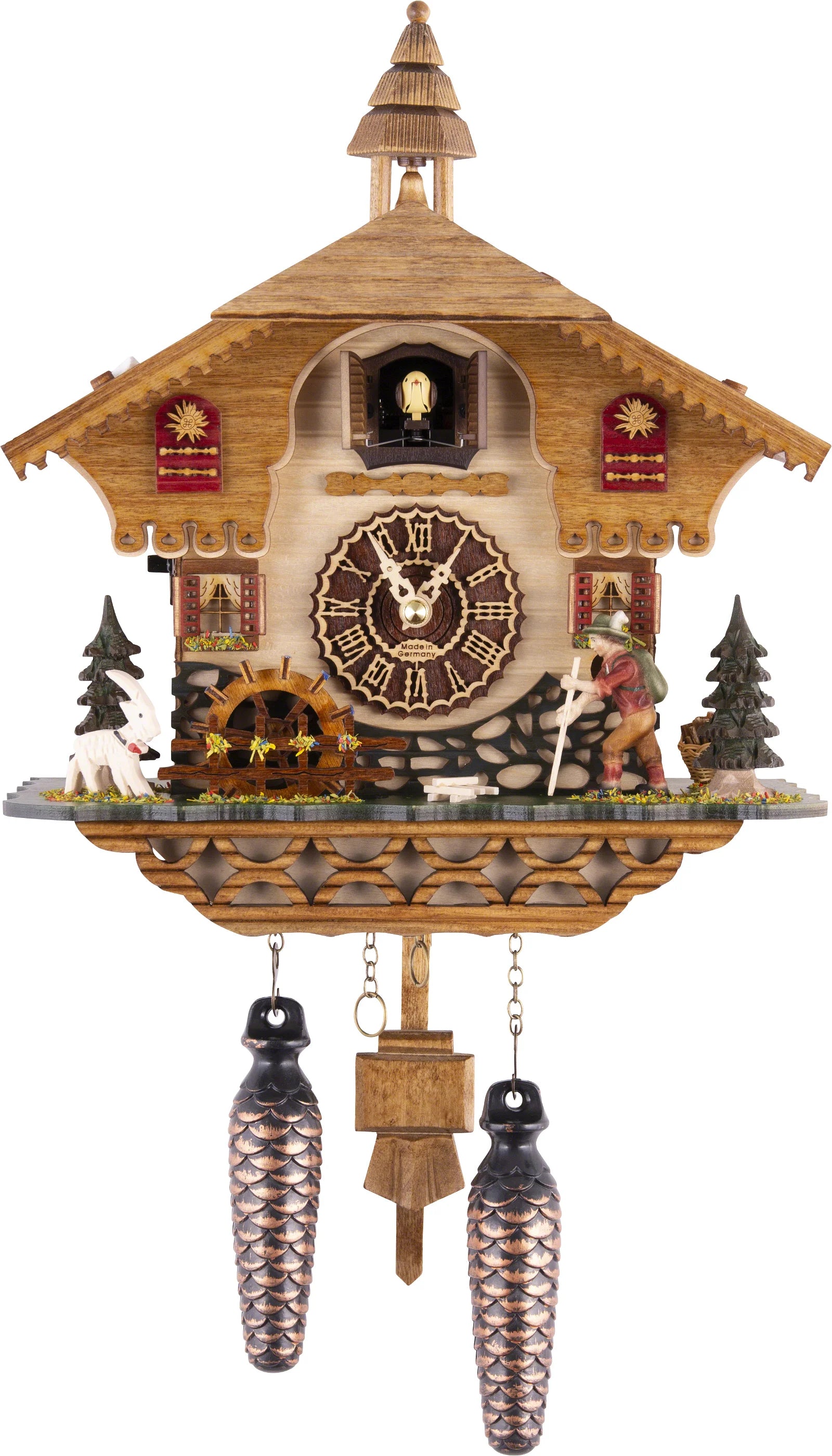 KU4216QM - Quartz Musical Cuckoo with Boy, Deer & Turning Waterwheel