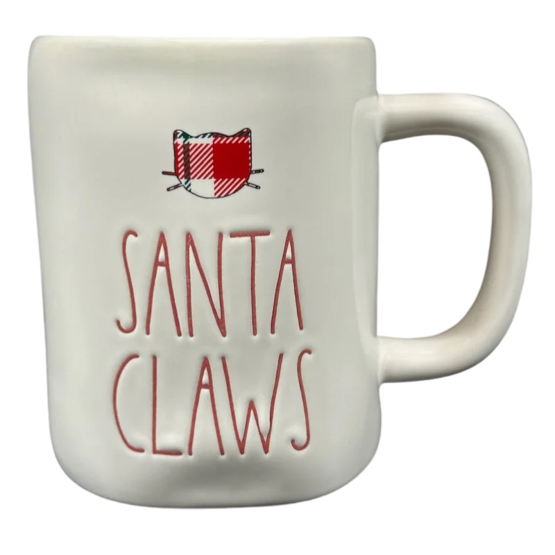 Rae Dunn Artisan Collection SANTA CLAWS Mug Green Inside Magenta