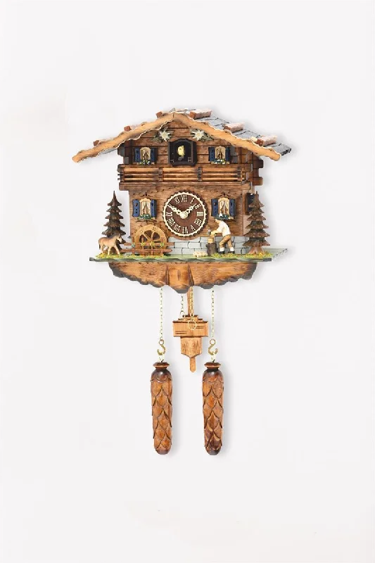 Hermle STRAUSS Log Cabin Style Quartz Black Forest Cuckoo Clock with Moving Parts, 76000