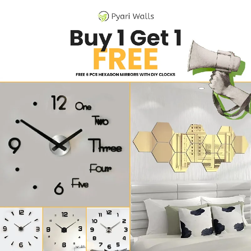 Summer Biggest Sale Buy 1 DIY Clock Get Free Hexagons Mirrors