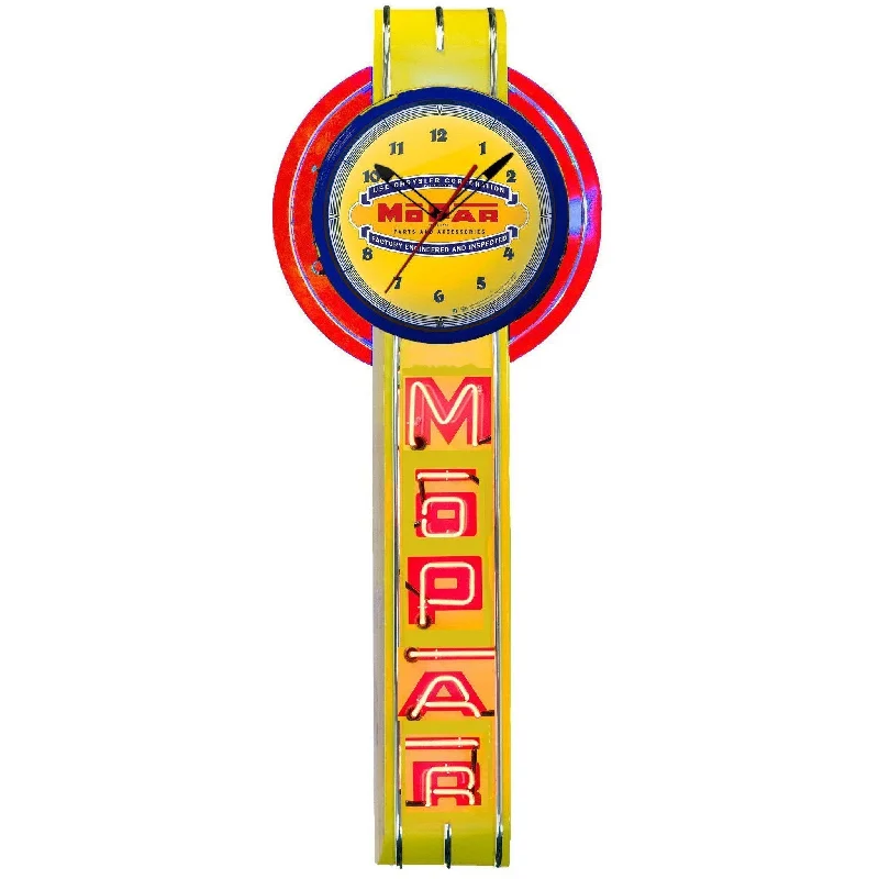 Yellow Vertical Mopar Neon Clock Sign