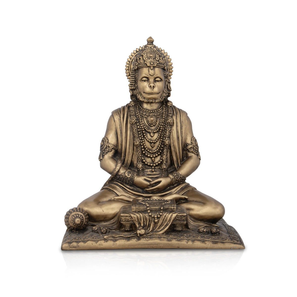 Anjaneya Statue - 7 x 6 Inches | Resin Statue/ Brass Polish Hanuman Statue for Pooja/ 1.485 Kgs Approx