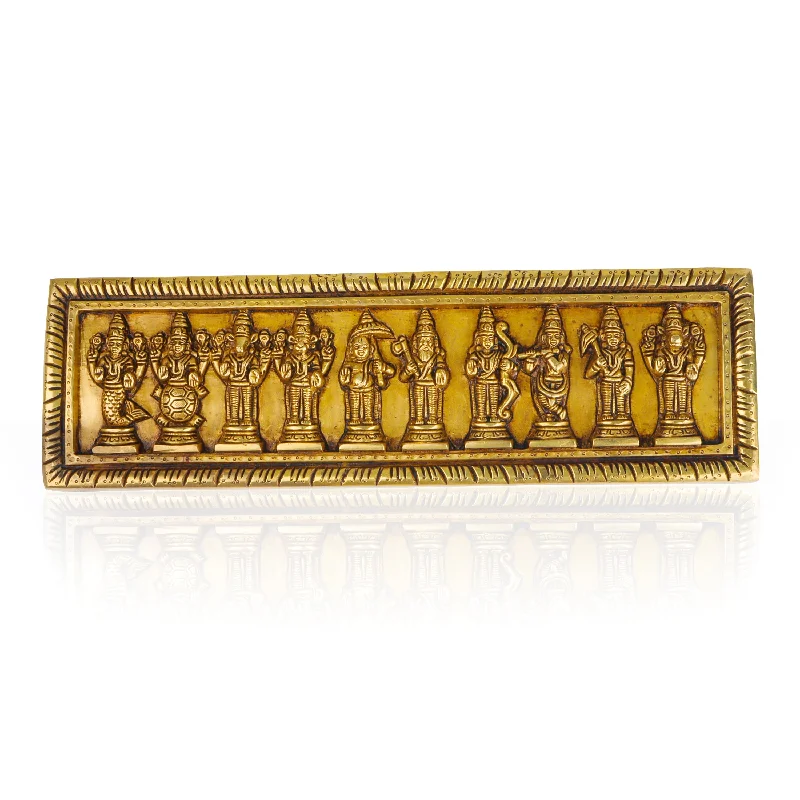 Dasavatharam Set - 4 x 13.5 Inches | Antique Brass Statue/ 10 Avatar of Lord Vishnu/ Vishnu Avatar for Pooja