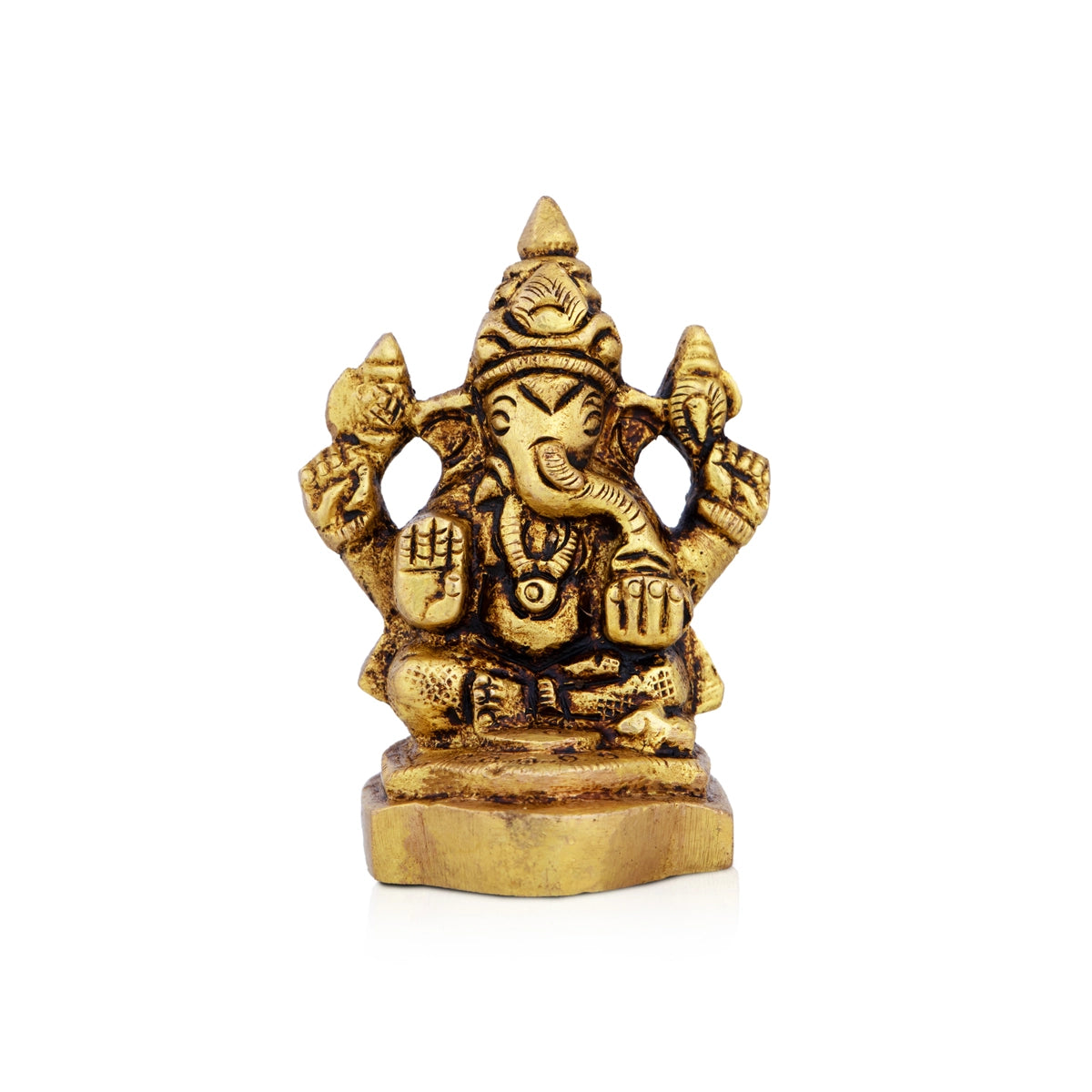 Ganesh Murti - 2 x 1.5 Inches | Ganapati Idol/ Antique Brass Idol/ Vinayagar Statue for Pooja/ 160 Gms Approx