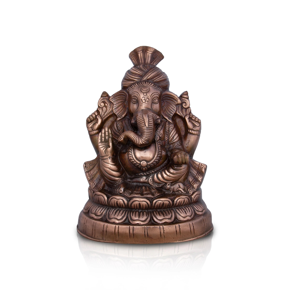 Pagdi Ganesh Murti - 13.5 x 10 Inches | Copper Oxidised Ganpati Idol/ Vinayaka Statue for Pooja/ 1.395 Kgs