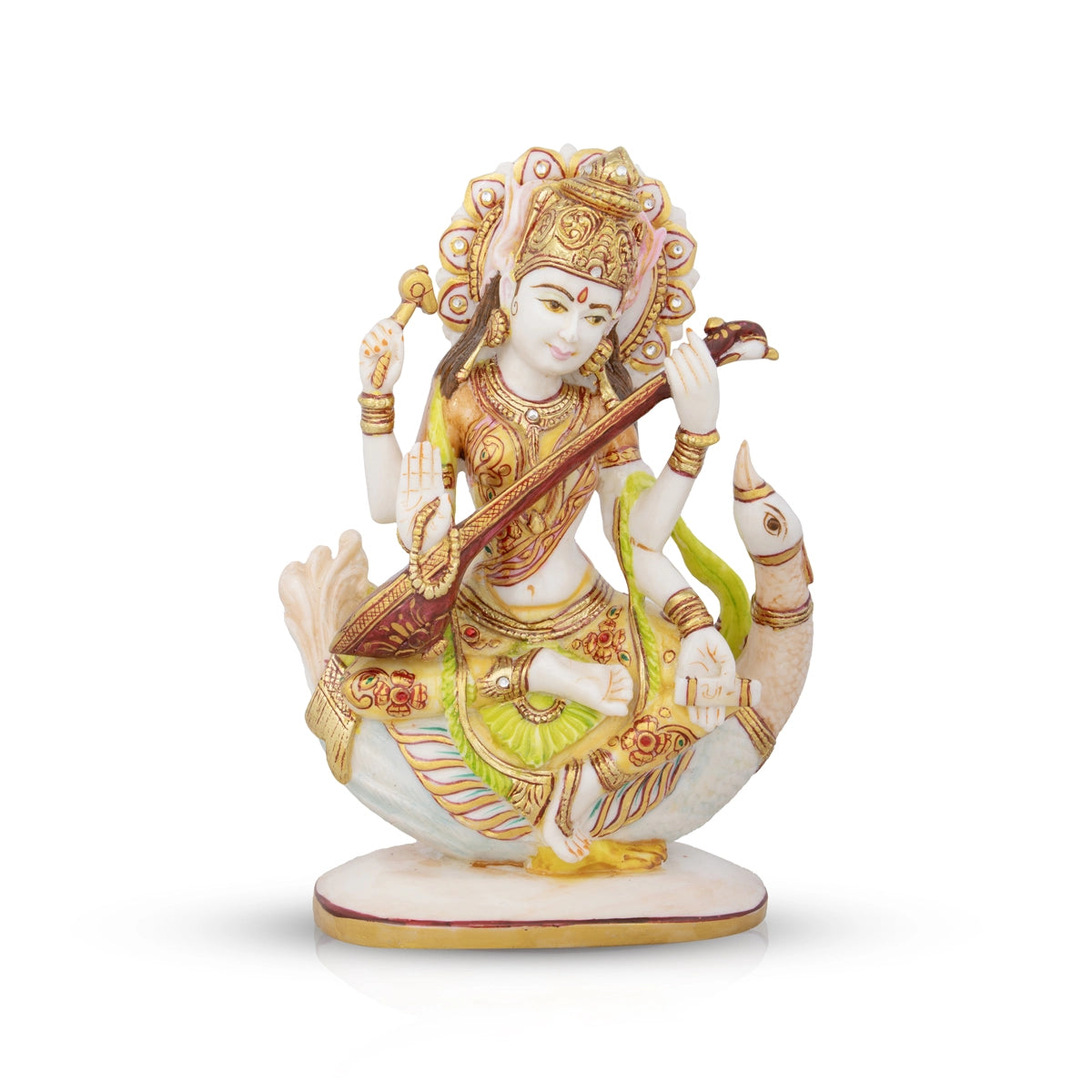 Saraswati Murti - 8 x 7.5 Inches | Saraswati Idol Sitting On Swan/ Resin Statue for Pooja/ 1.040 Kgs Approx