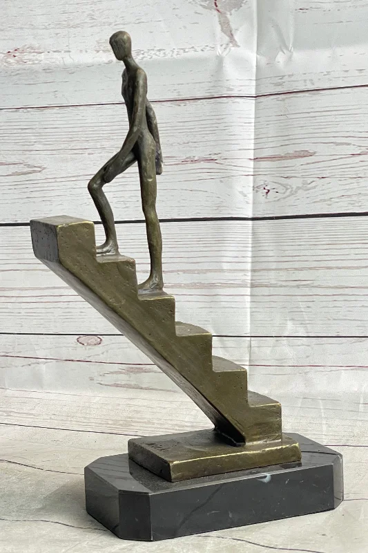 Signed Nick Mid-Century Stair Climbing Bronze Statue: Handcrafted Home Office Decor