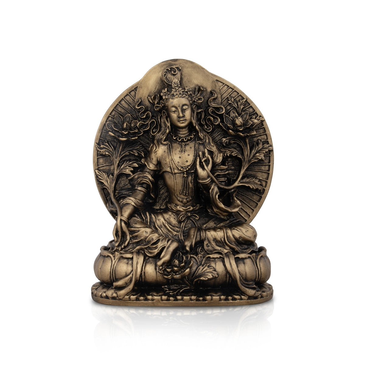 Tara Murti - 8 x 5.5 Inches | Resin Statue/ Brass Polish Tara Statue/ Tara Idol for Pooja/ 1.170 Kgs Approx