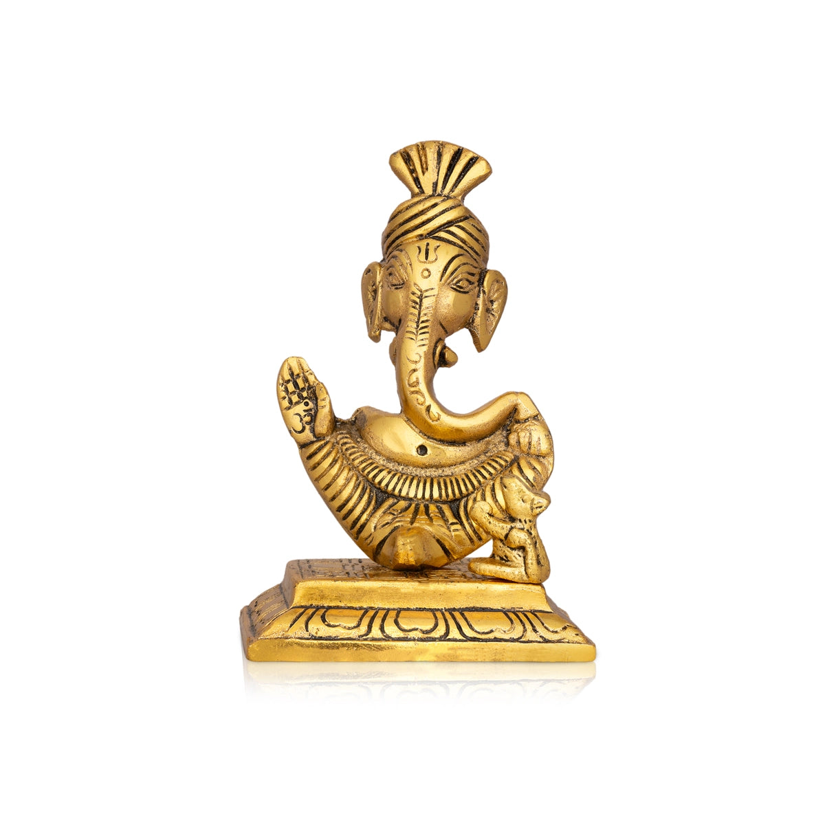 Trunk Pagdi Ganesh Murti - 6 x 3.5 Inches | Aluminium Gold Polish Ganpati Idol/ Vinayaka Statue for Pooja/ 230 Gms