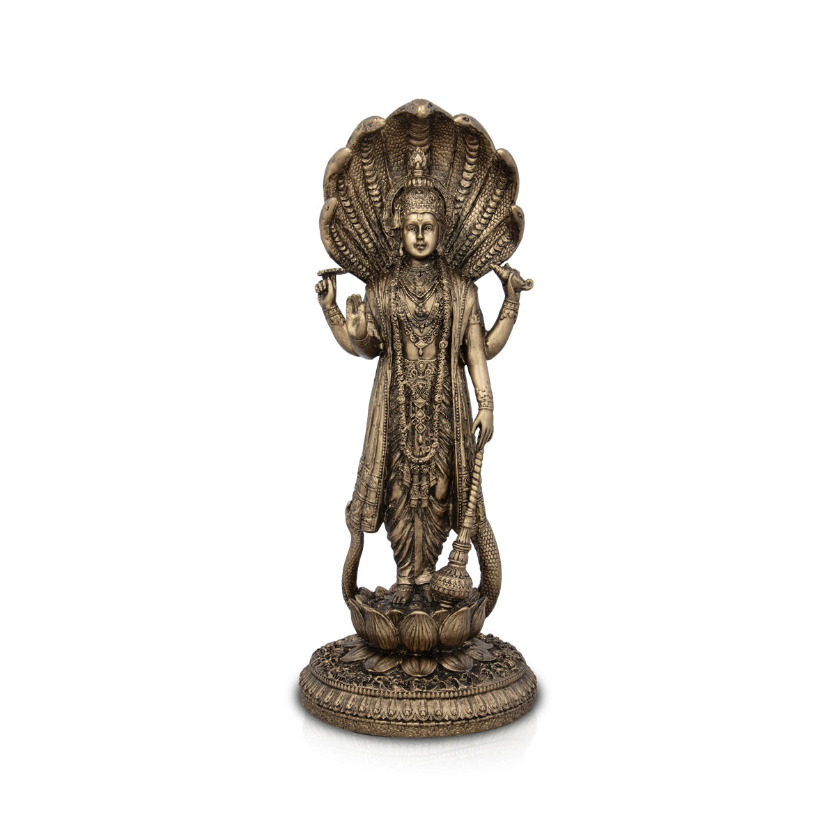 Vishnu Murti - 12 x 5 Inches | Resin Statue/ Brass Polish Vishnu Idol for Pooja/ 1.500 Kgs Approx