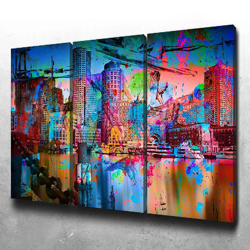 Abstract Boston Skyline Canvas Set