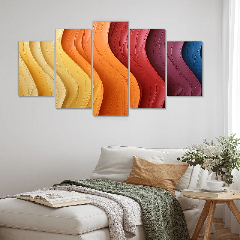 Designart "Ashanti To The Throne Multicolor Wave" Abstract Shapes Set Of 5 Oversized Canvas Wall Art For Entryway