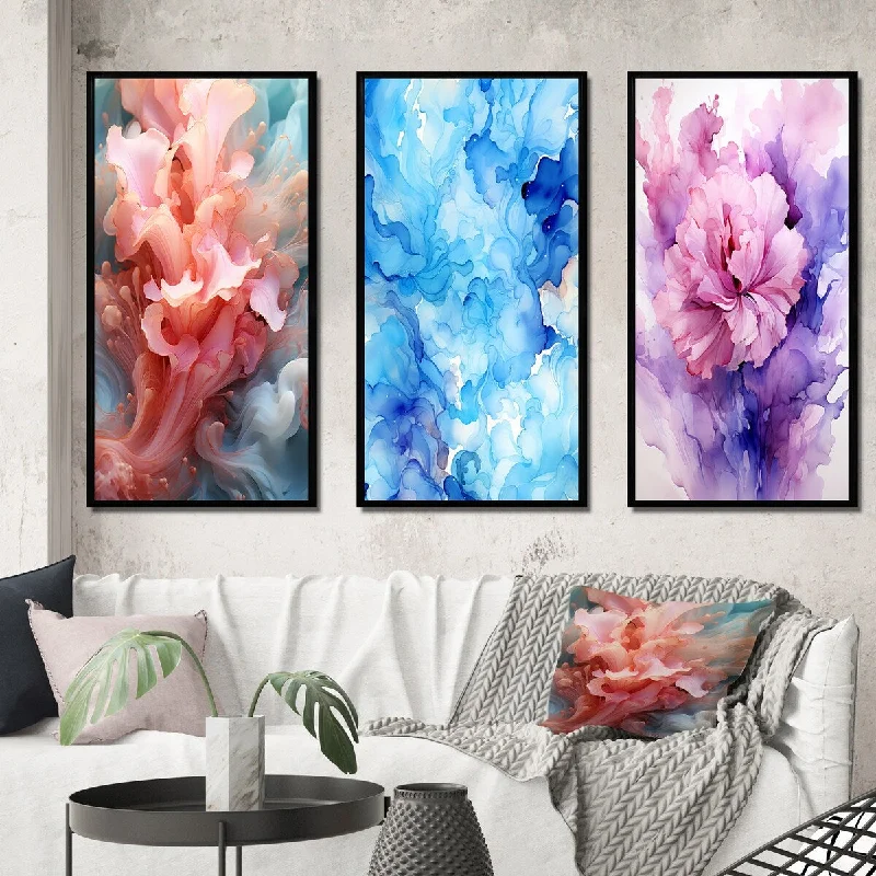 Designart "Blue And Light Pink Abstract Playfulness" Abstract Shapes Frame Gallery Set Of 3 For Office Decor