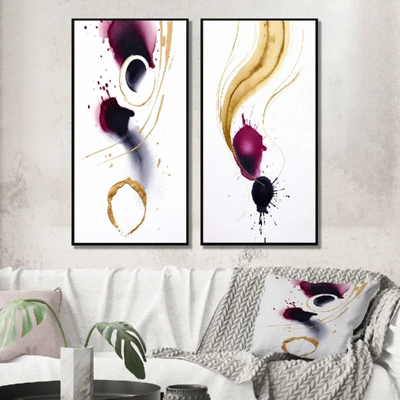 Designart "Exquisite Fluidity Magenta Ink Clouds II" Abstract Painting Wall Art Décor Gallery Set For Office Decor