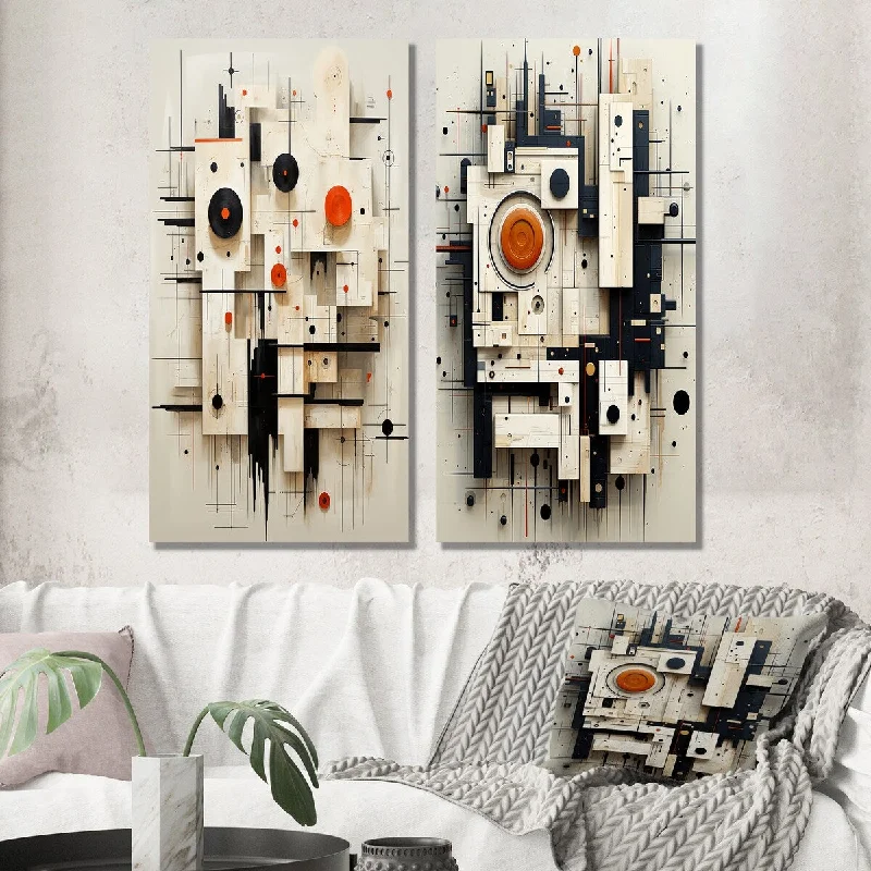 Designart "Garden Of Urban Groove Abstract Geometrics I" Modern Wall Art Set of 2 - Modern For Living Room Decor