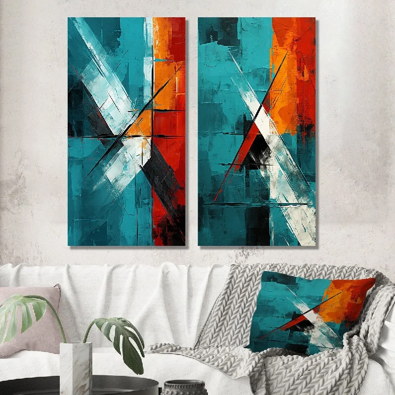 Designart "Impossible Logic of Love Abstract In Teal III" Abstract Wall Art Set of 2 - Modern For Living Room Decor