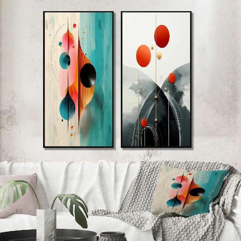 Designart "Otherworldly Blessings Organic Retro Abstract" Minimalism Framed Wall Art Set Of 2 For Living Room Decor