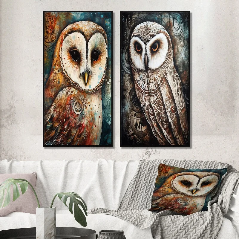 Designart "Portrait Of Magical Tribal White Owl II" Animals Wall Art Décor Gallery Set For Office Decor