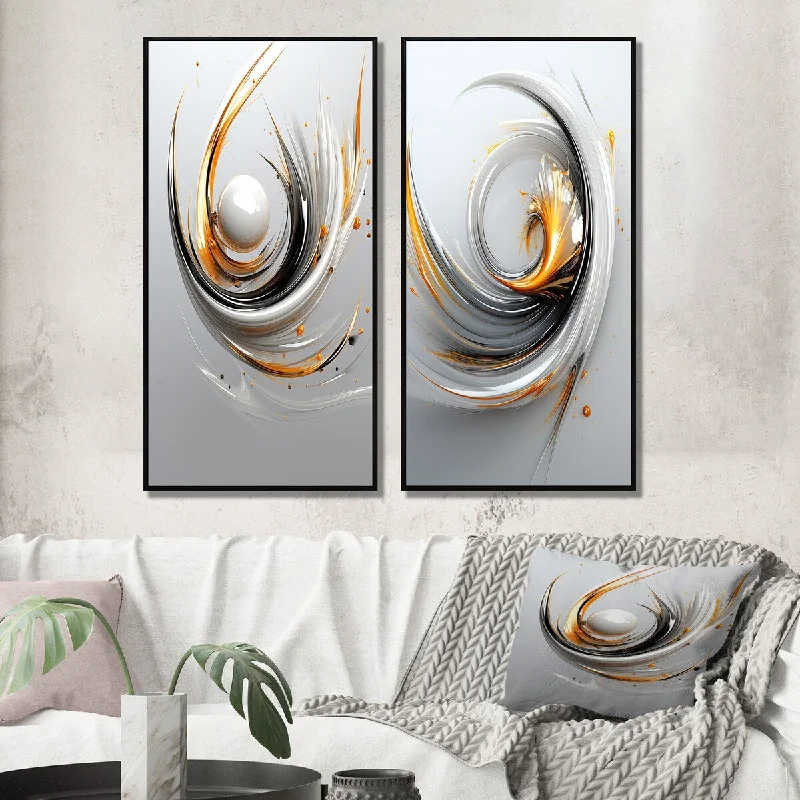 Designart "Sublime Liquid Minimal In Gold White Silver II" Abstract Shapes Framed Gallery Set For Office Decor