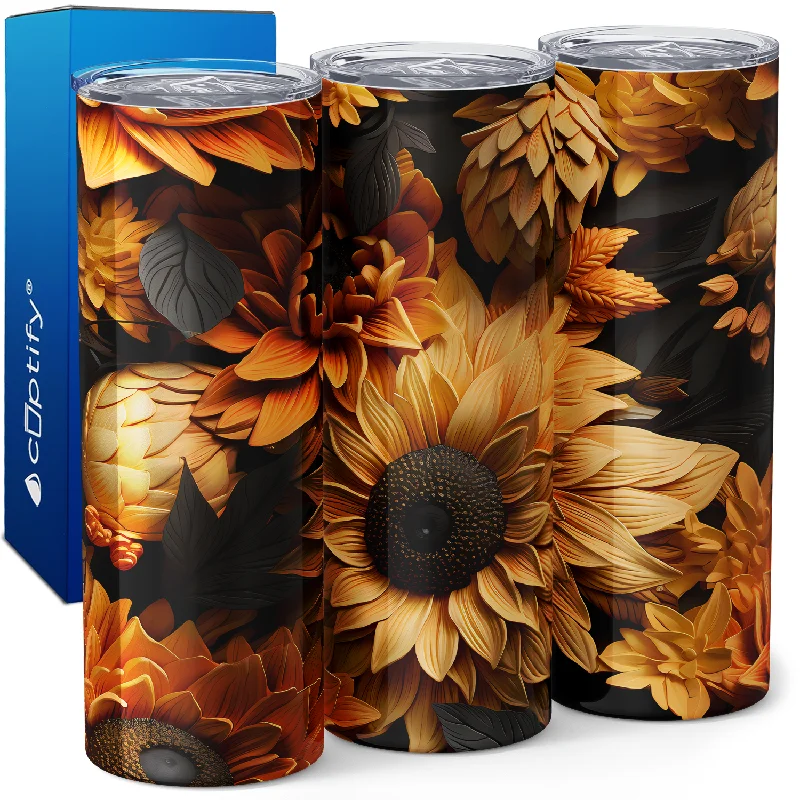 Black and Yellow Sunflowers 20oz Skinny Tumbler