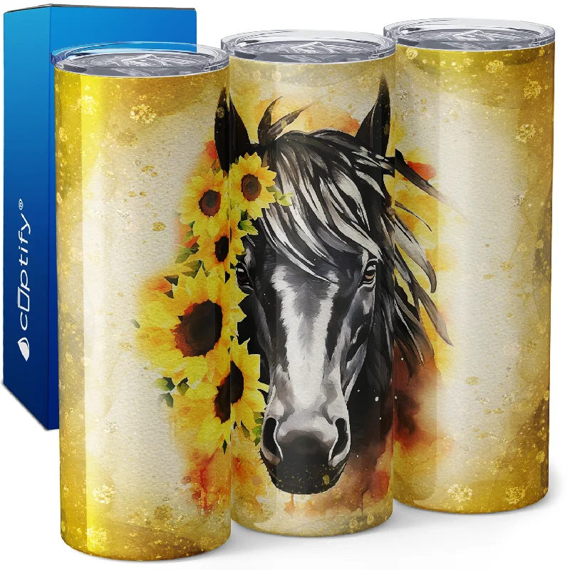 Black Horse with Sunflowers 20oz Skinny Tumbler