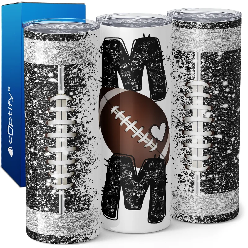 Football Mom on Glitter 20oz Skinny Tumbler