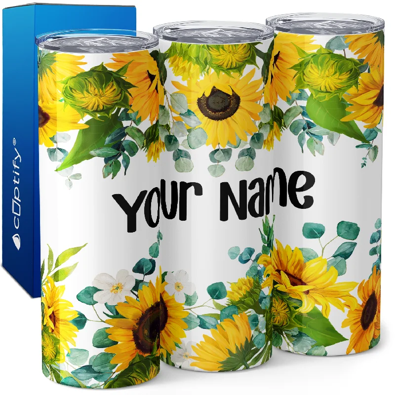 Personalized Bright Sunflowers 20oz Skinny Tumbler