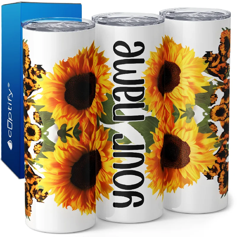 Personalized Bright Sunflowers Mirrored 20oz Skinny Tumbler