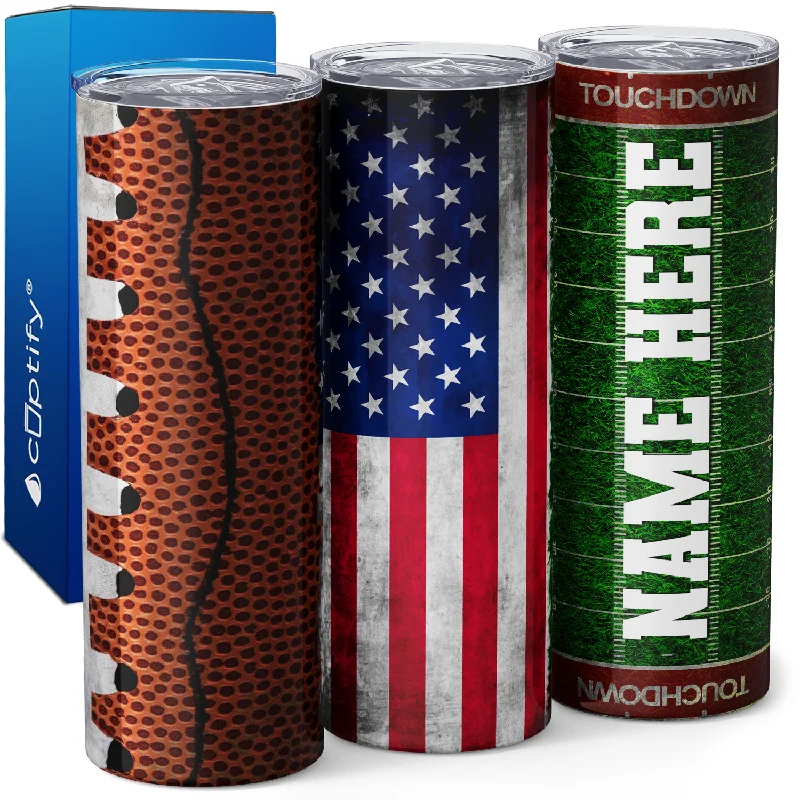 Personalized Football Flag 20oz Skinny Tumbler