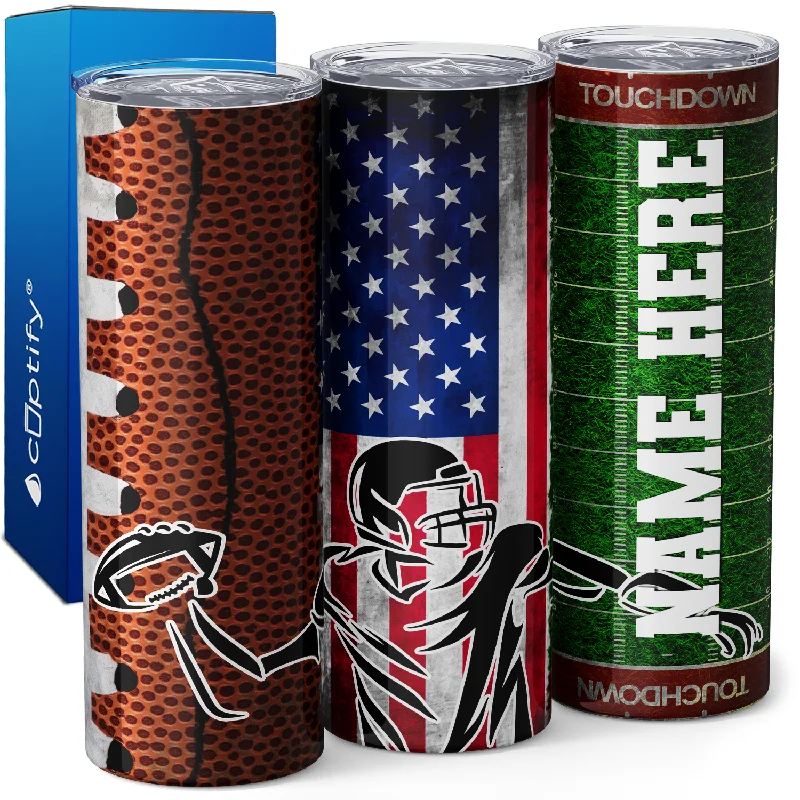 Personalized Football Player with Flag 20oz Skinny Tumbler