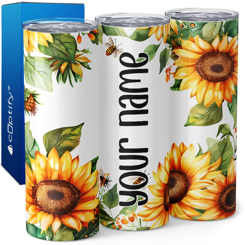 Personalized Sunflowers with Bees 20oz Skinny Tumbler