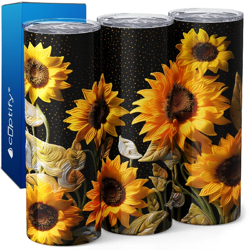 Sunflowers on Black Gold Dots 20oz Skinny Tumbler