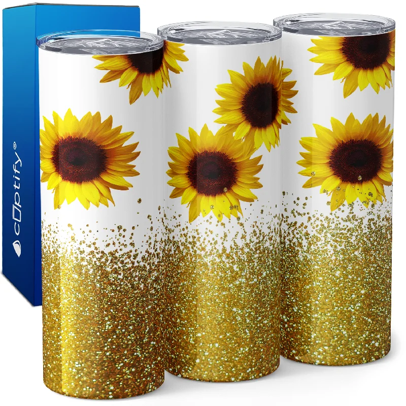 Sunflowers with Gold Glitters 20oz Skinny Tumbler