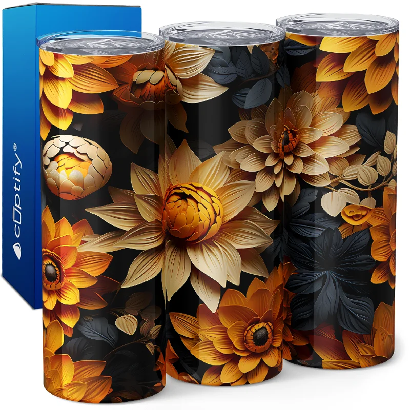 Yellow Sunflowers Black Leaves 20oz Skinny Tumbler